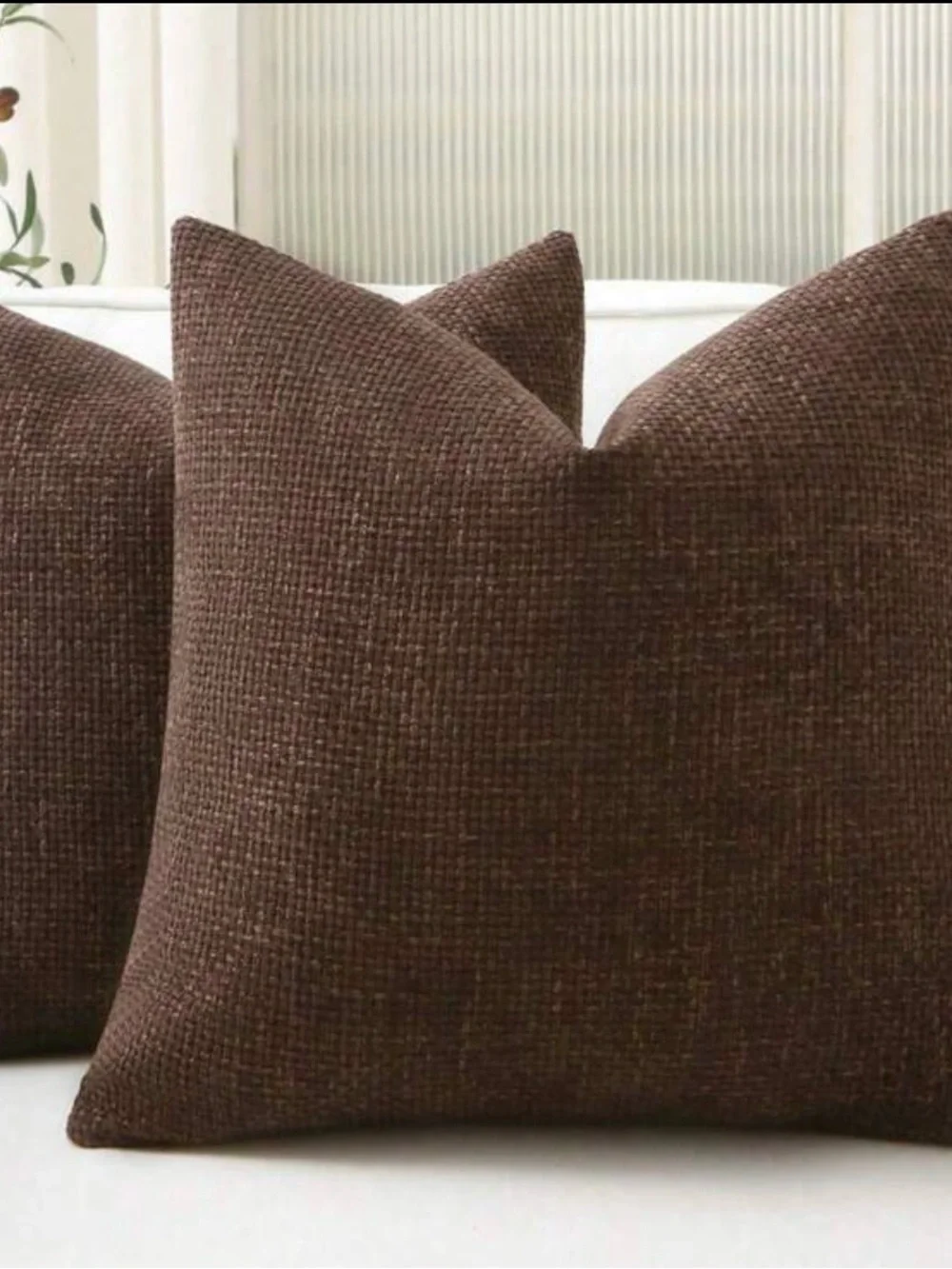 24x24 in Coffee Brown Woven Textured Throw Pillow Covers Set of 2